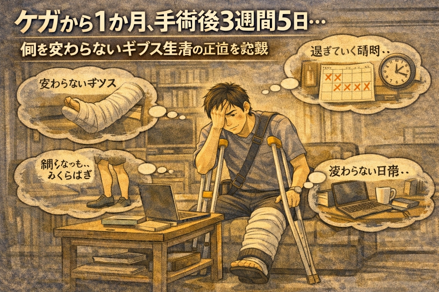 ケガから1か月、手術後3週間5日…何も変わらないギブス生活の正直な記録