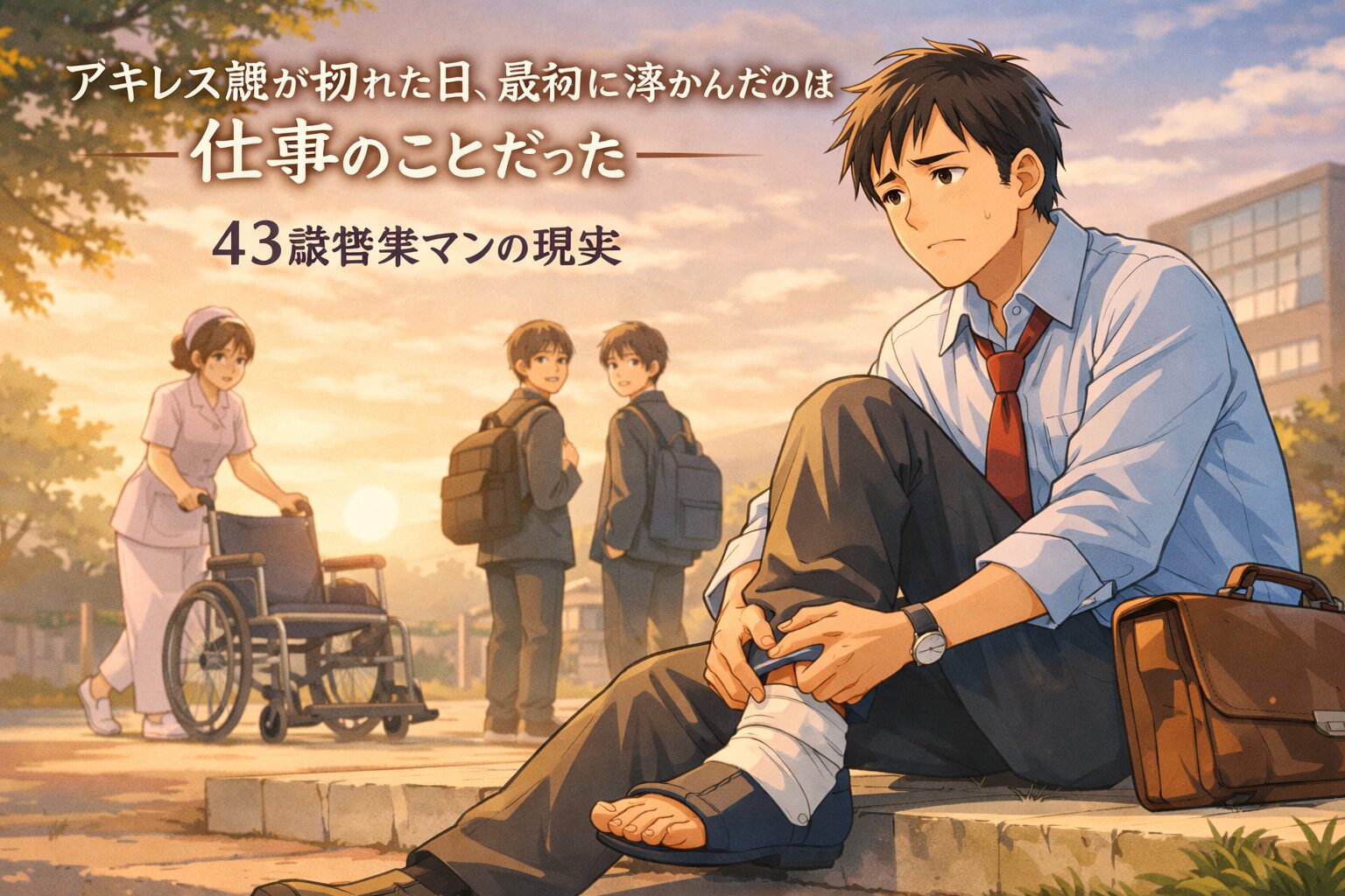 アキレス腱断裂を経験した43歳営業マンのイメージイラスト