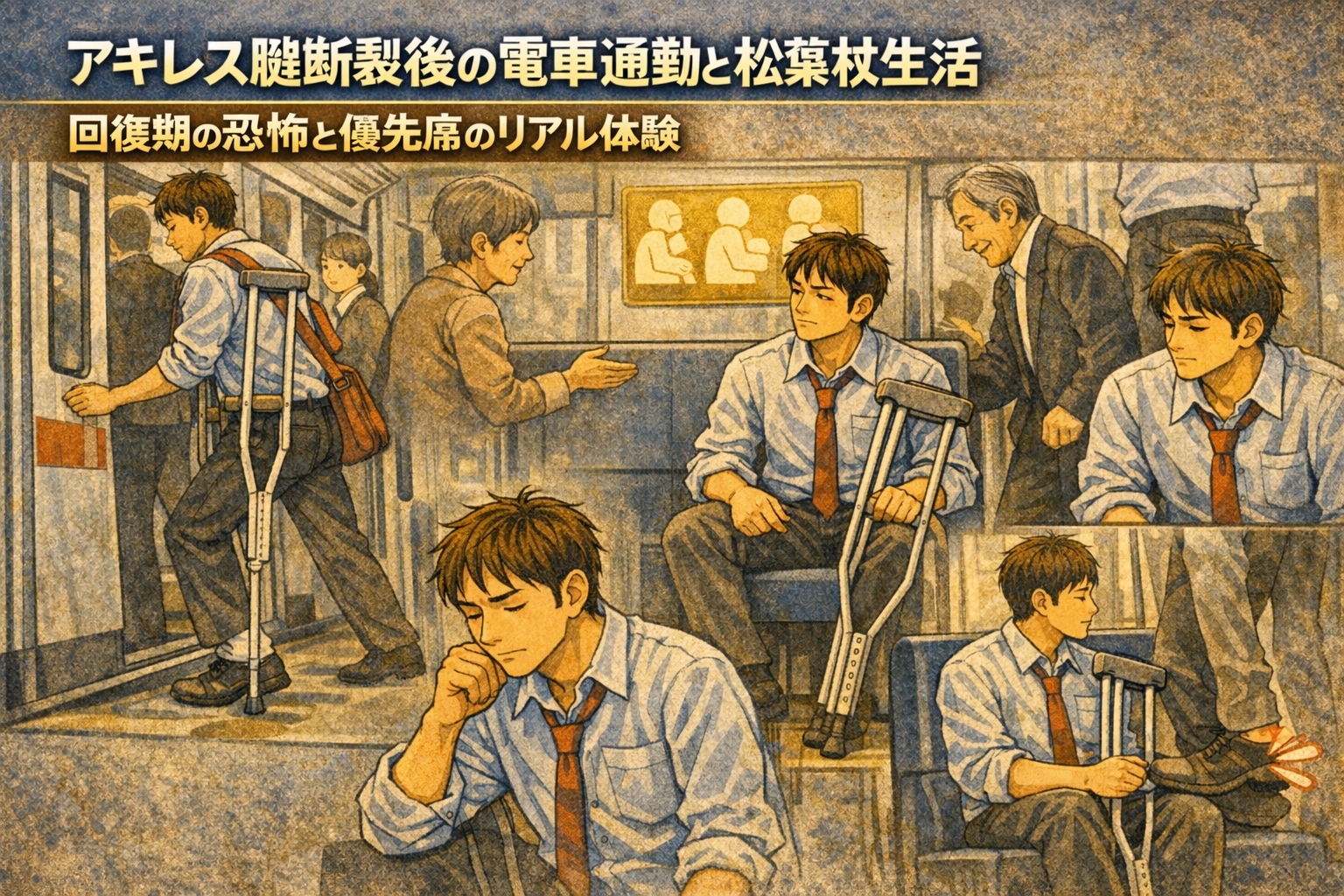アキレス腱断裂後の電車通勤と松葉杖生活 回復期の恐怖と優先席のリアル体験