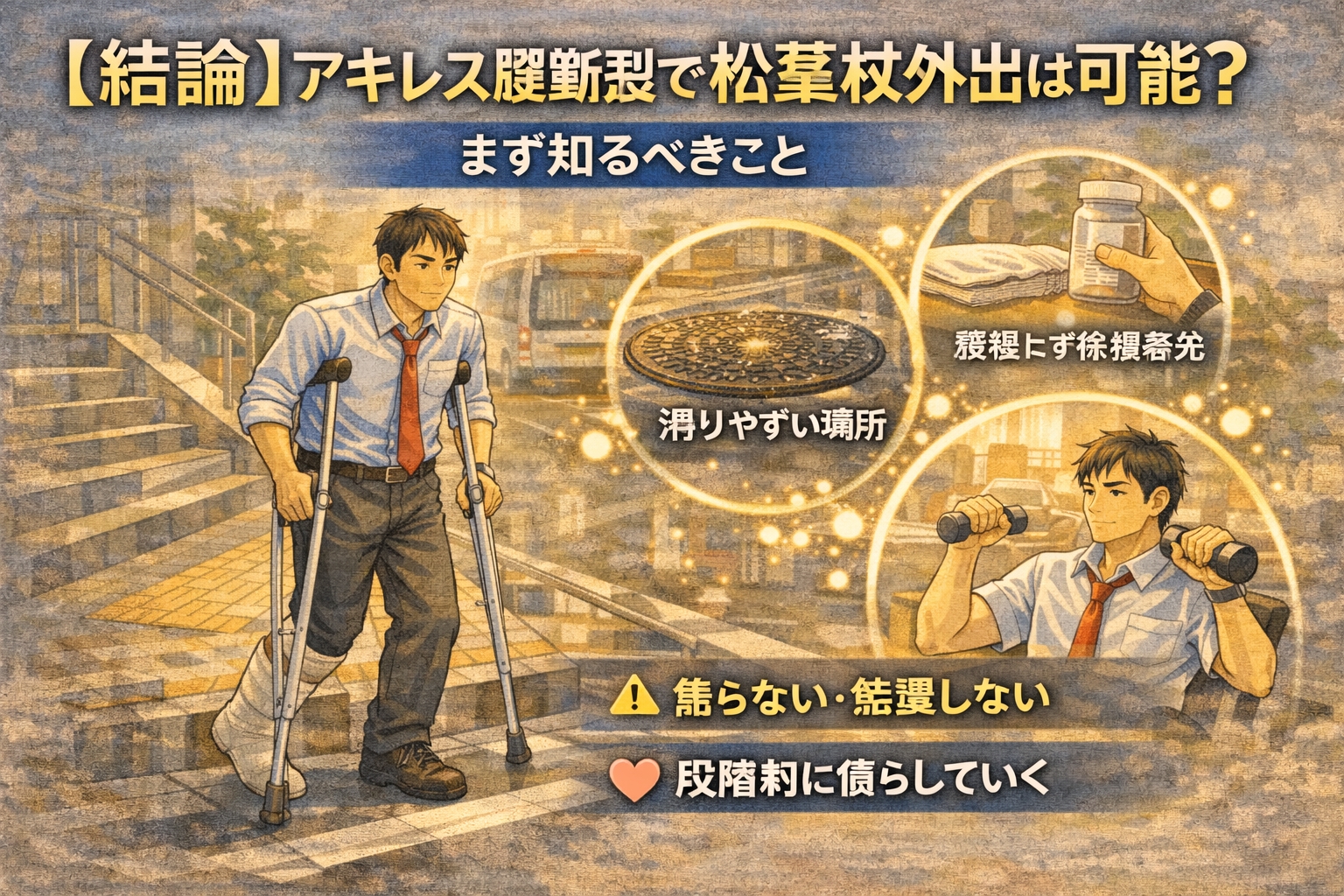 アキレス腱断裂で松葉杖外出は可能？まず知るべきこと