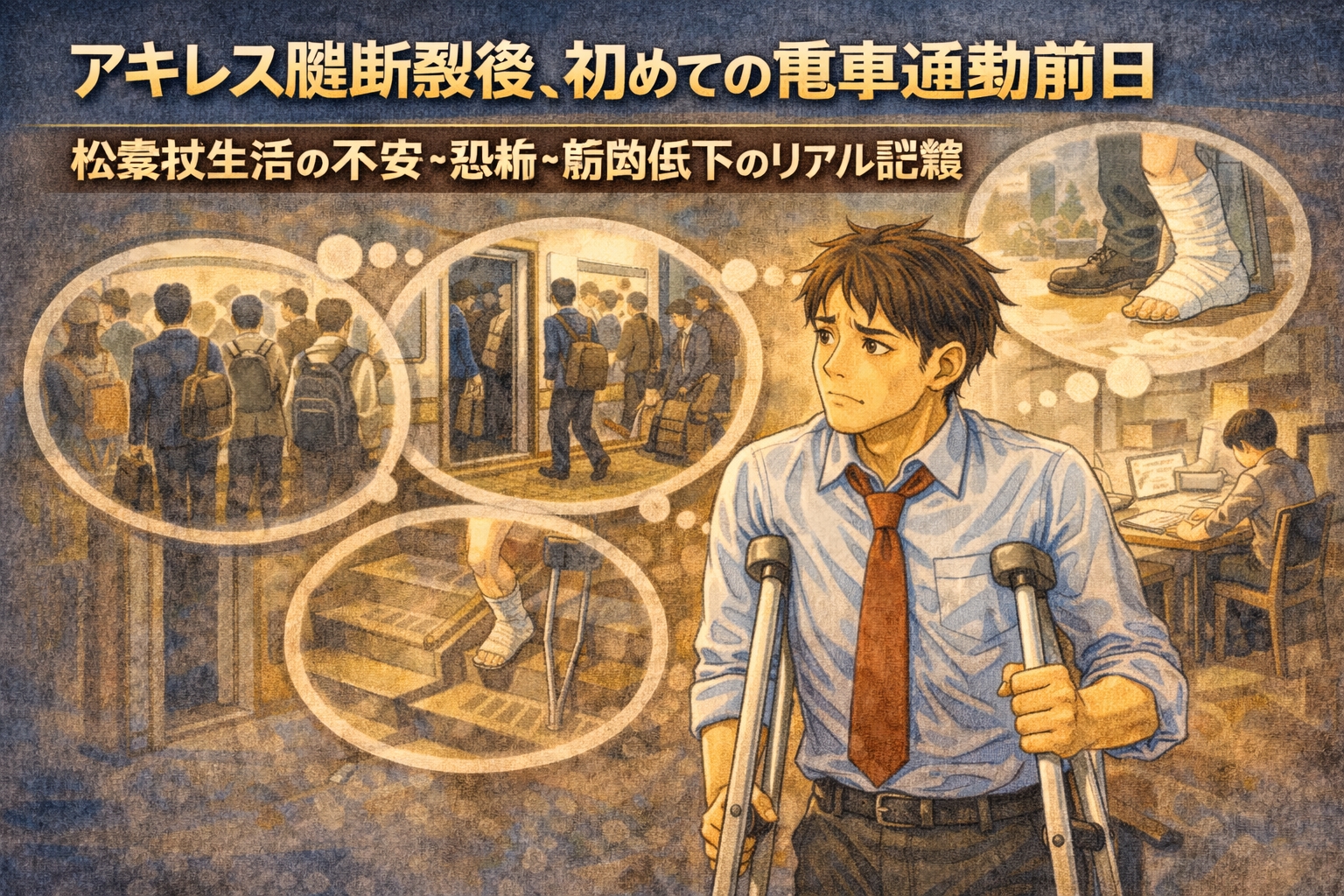 アキレス腱断裂後、初めての電車通勤前日｜松葉杖生活の不安・恐怖・筋肉低下のリアル記録