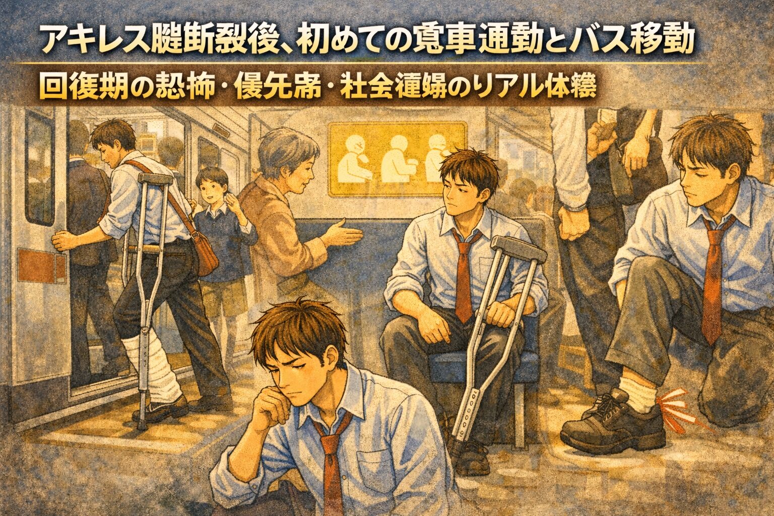 アキレス腱断裂後、初めての電車通勤とバス移動｜回復期の恐怖・優先席・社会復帰のリアル体験