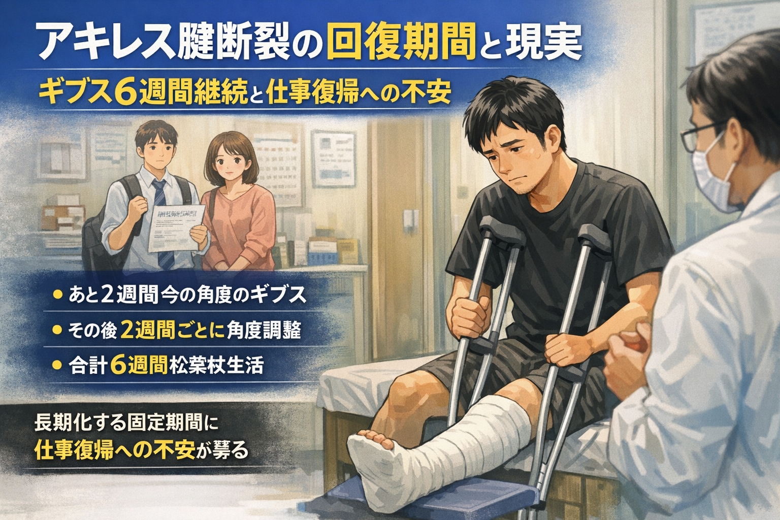 アキレス腱断裂の回復期間と現実｜ギブス6週間継続と仕事復帰への不安