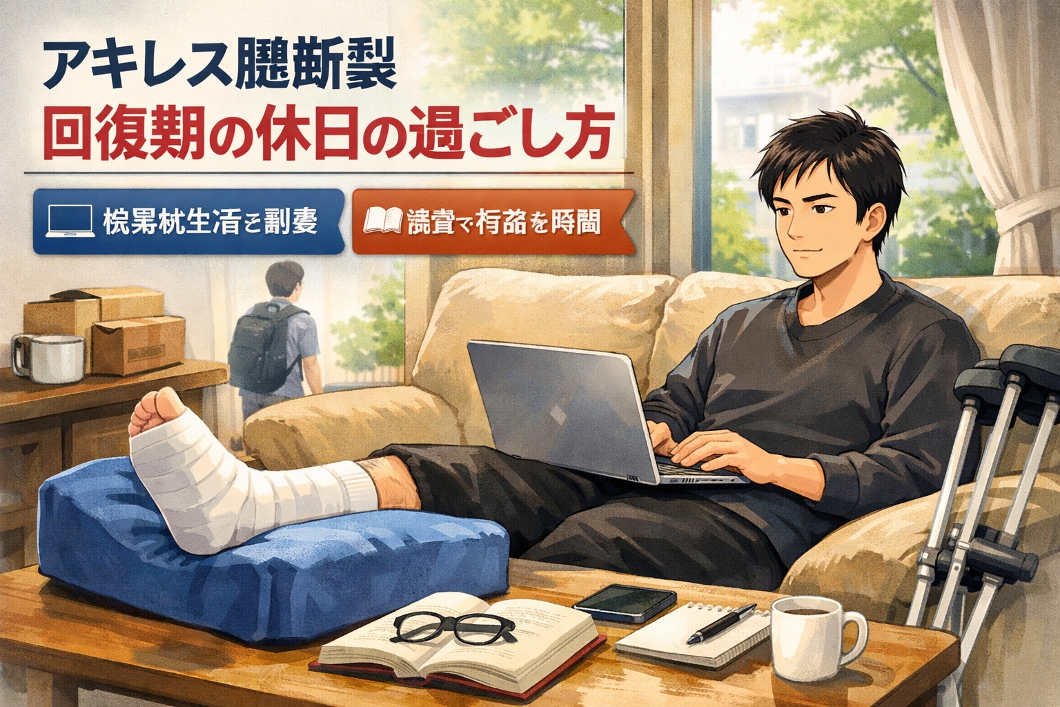 アキレス腱断裂の回復期の休日の過ごし方｜松葉杖生活と副業・読書で感じた現実と有益な時間の使い方