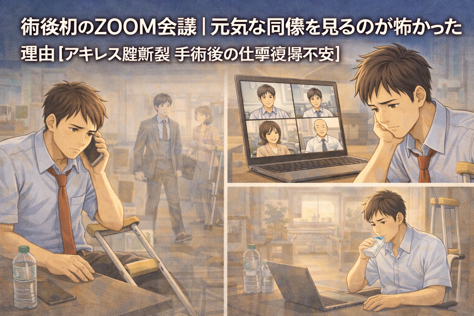 手術後初のZOOM会議｜元気な同僚を見るのが怖かった理由【アキレス腱断裂 手術後の仕事復帰不安】