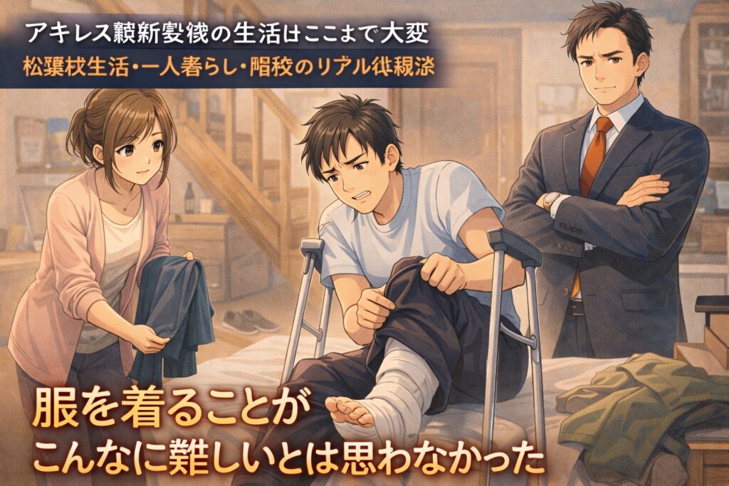 アキレス腱断裂　服を着るのが困難