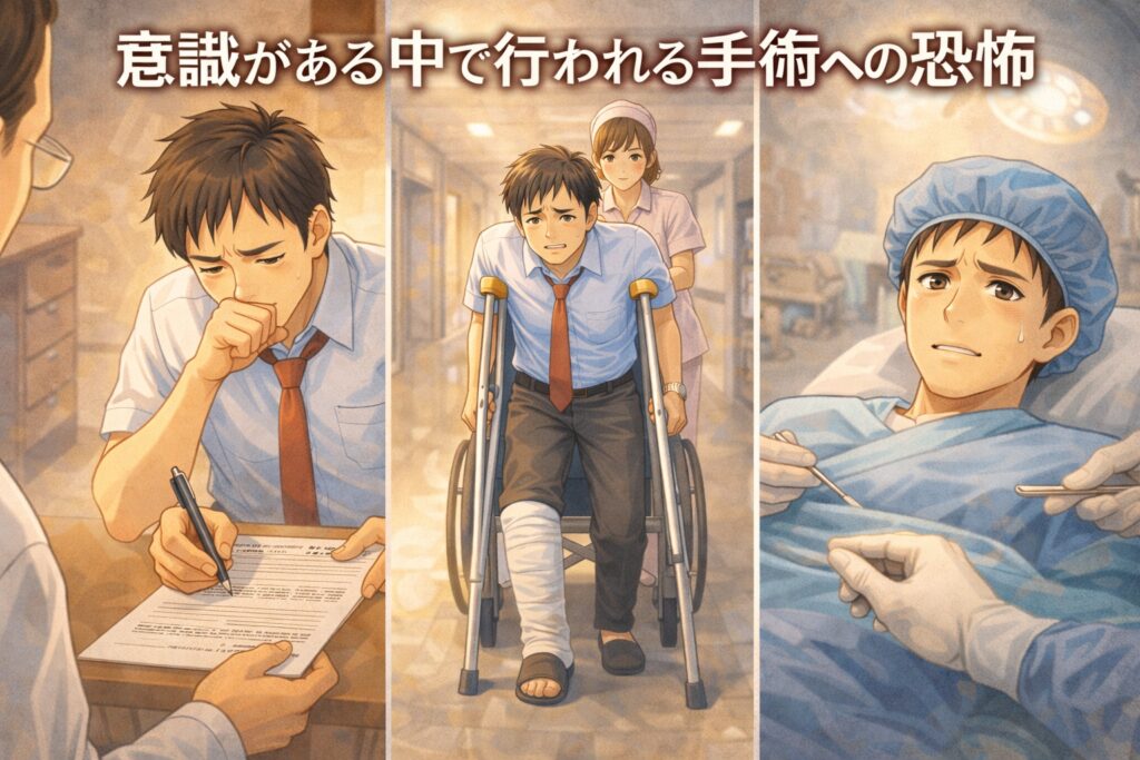 アキレス腱断裂　意識ある中での手術