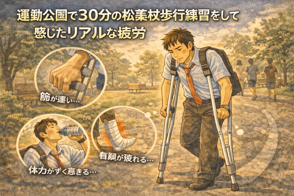 運動公園で30分の松葉杖歩行練習をして感じたリアルな疲労