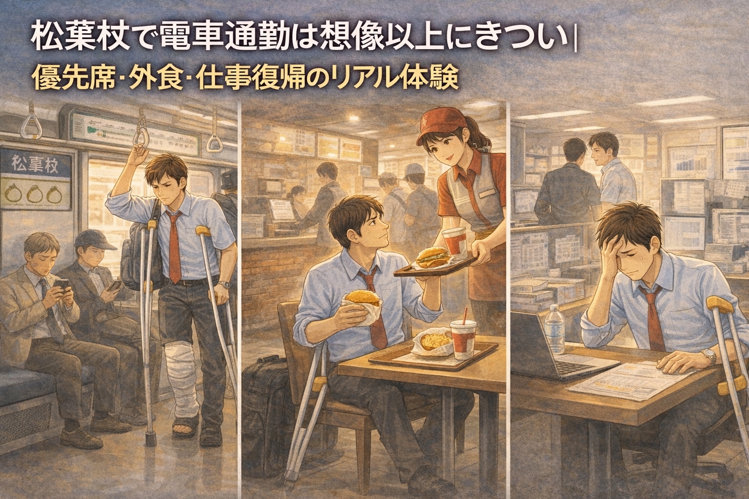 松葉杖で電車通勤は想像以上にきつい｜優先席・外食・仕事復帰のリアル体験