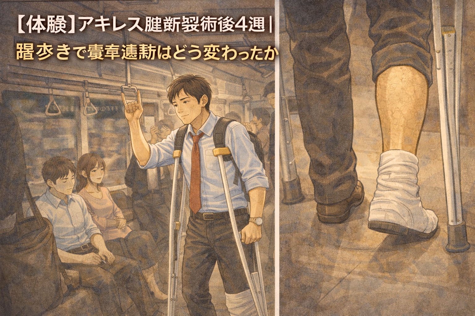 【体験】アキレス腱断裂術後4週｜踵歩きで電車通勤はどう変わったか