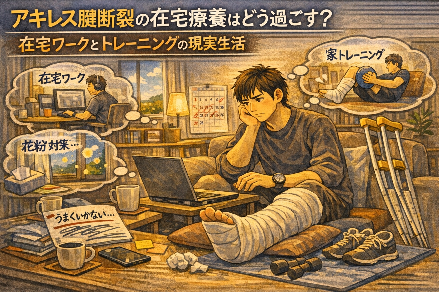 アキレス腱断裂の在宅療養はどう過ごす？在宅ワークとトレーニングの現実生活