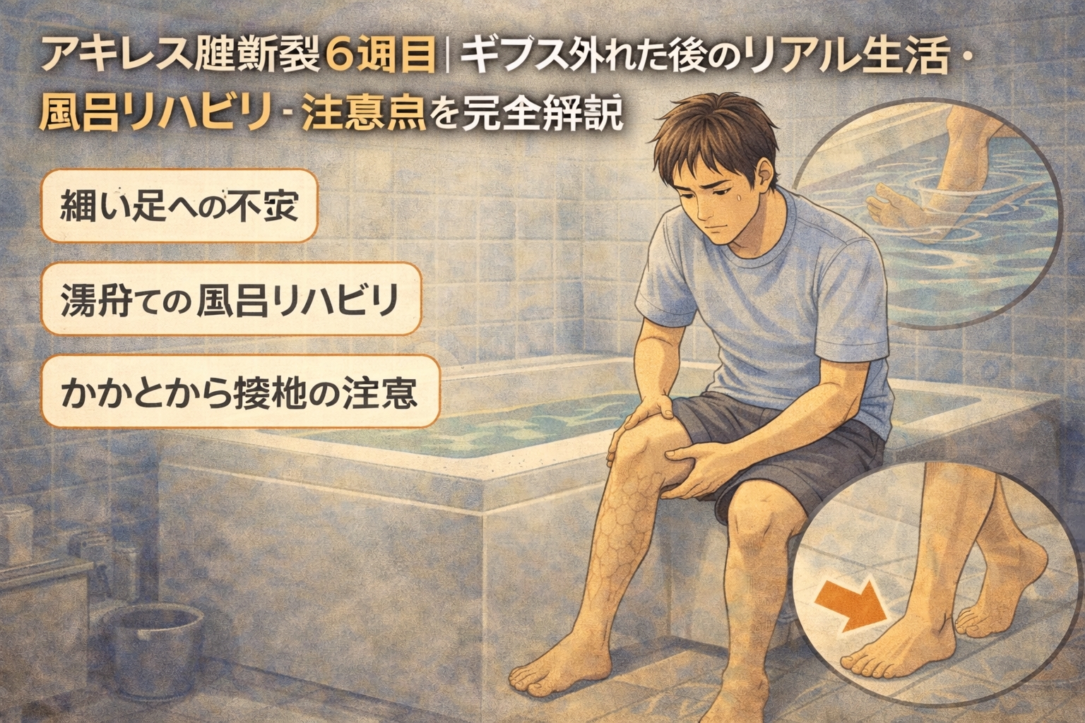 アキレス腱断裂6週目｜ギプス外れた後のリアル生活・風呂リハビリ・注意点を完全解説