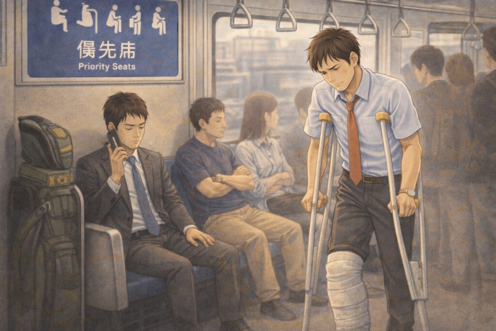 松葉杖でも優先席を譲ってもらえない現実