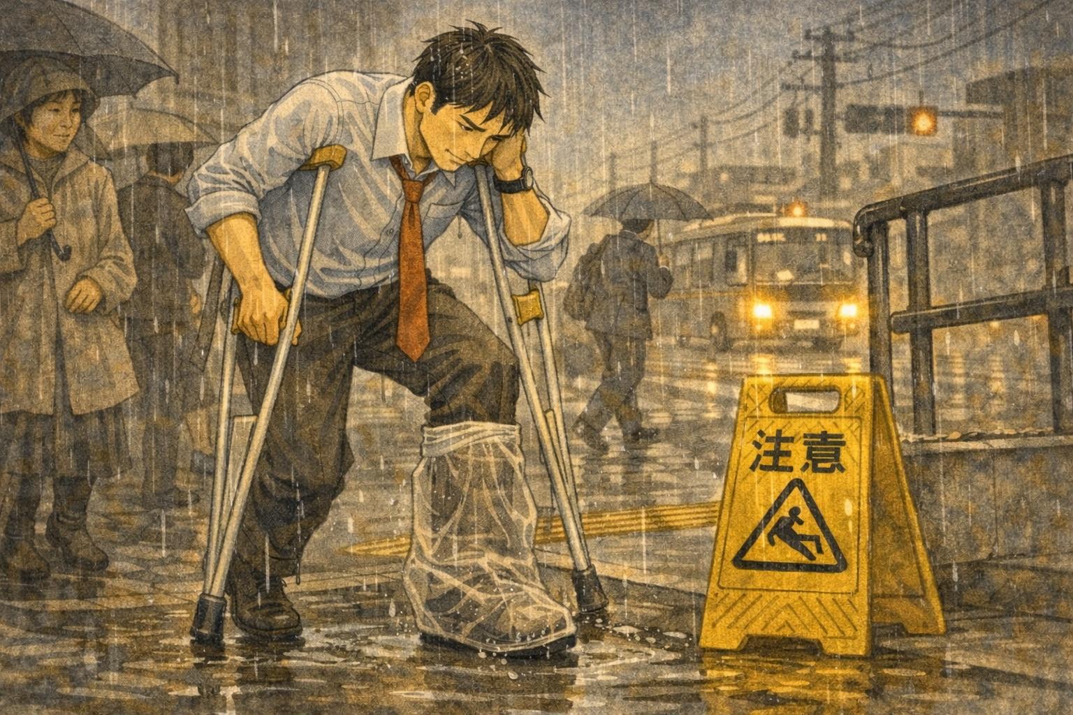 アキレス腱断裂後、雨の日の松葉杖は本当に怖い｜踵歩き・不織布カバー・外出時に感じた現実